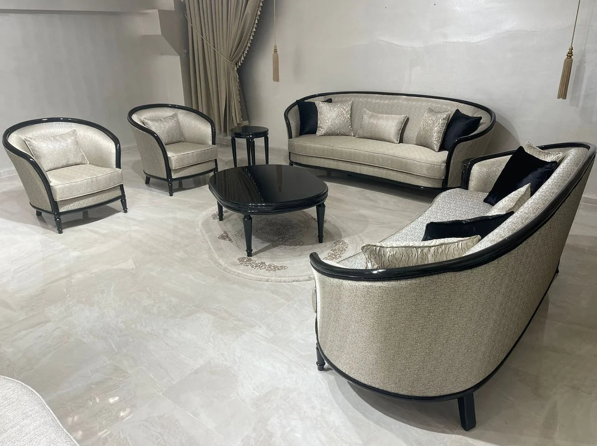 Luxus Barock Couchtisch Schwarz - Ovaler Barockstil Wohnzimmertisch - Luxus Wohnzimmer Möbel im Barockstil - Barock Möbel - Edel & Prunkvoll