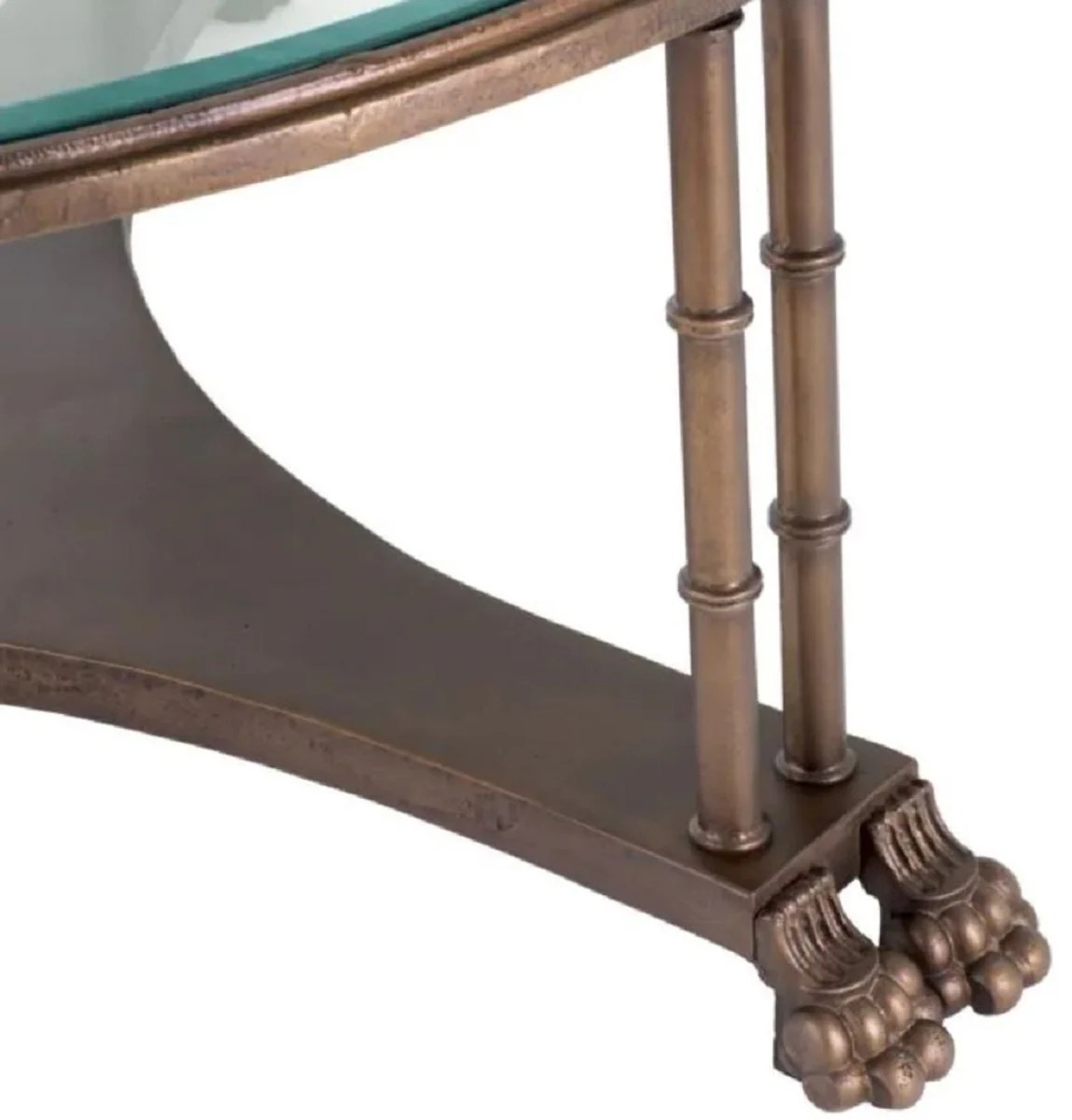 Luxus Barock Beistelltisch mit Glasplatte Bronze Ø 62 x H. 64 cm