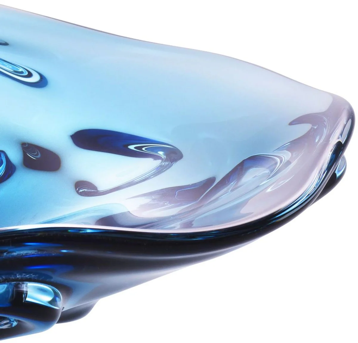 Luxus Glasschale Blau Ø 34 x H. 8 cm - Mundgeblasene Deko Glas Obstschale - Glas Deko Accessoirs - Luxus Kollektion