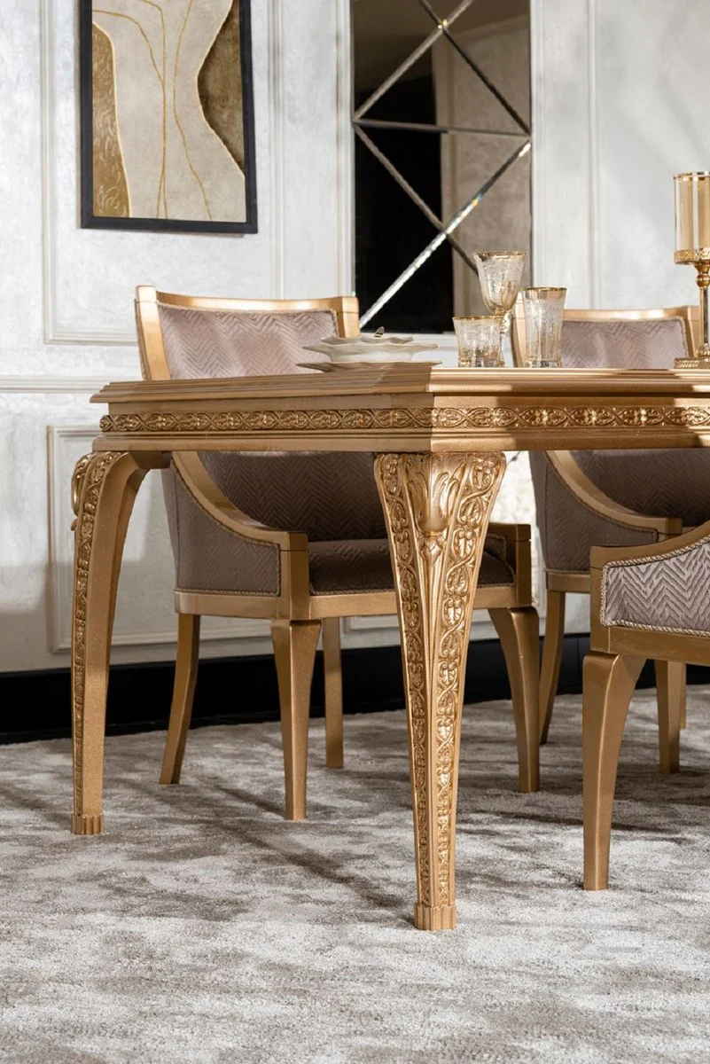 Luxus Barock Esstisch Gold - Rechteckiger Barockstil Küchentisch - Luxus Esszimmer Möbel im Barockstil - Barock Esszimmer Möbel - Barock Einrichtung