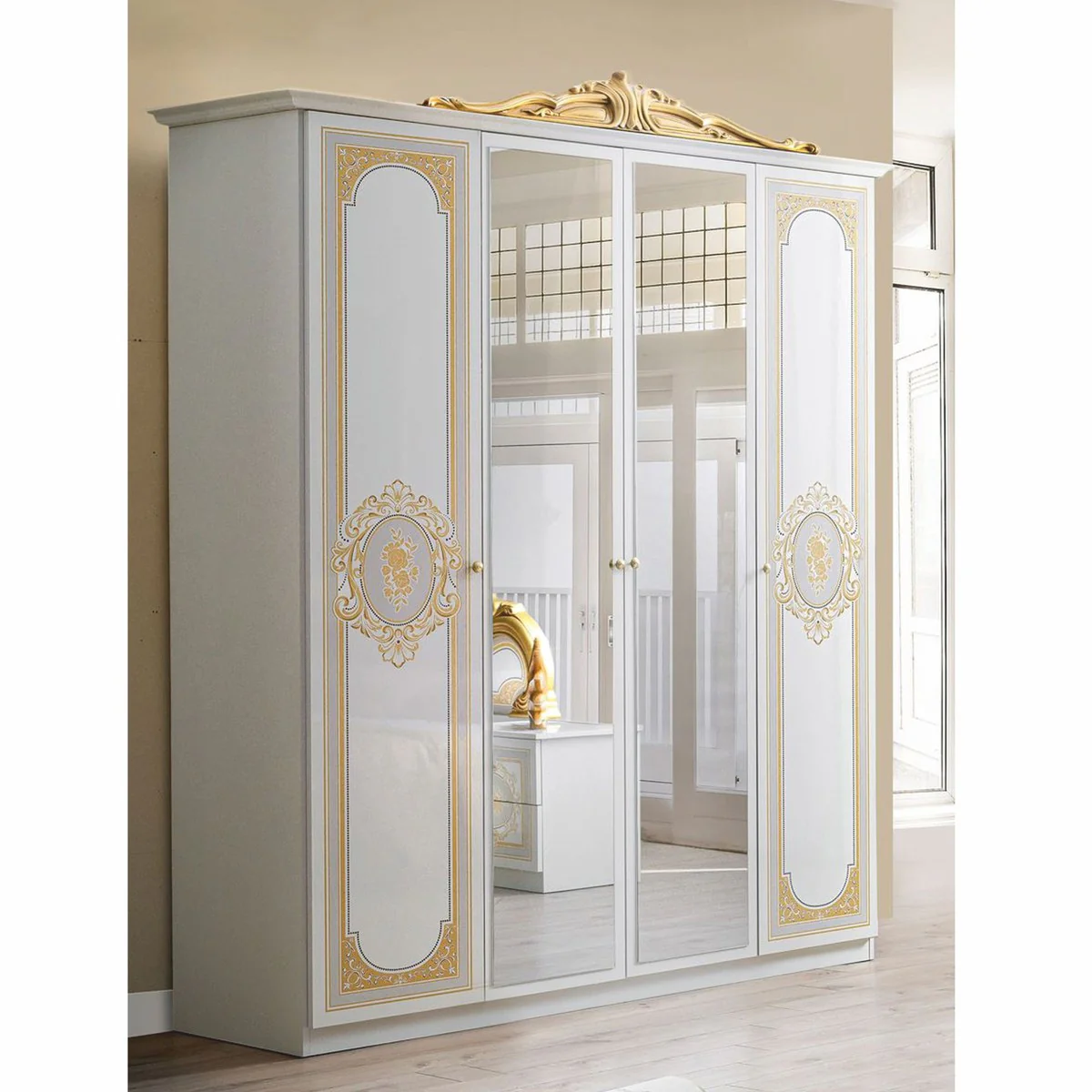 Luxus Barock Schlafzimmer Schrank Weiß / Grau / Gold 177 cm - Barock Schlafzimmer Möbel