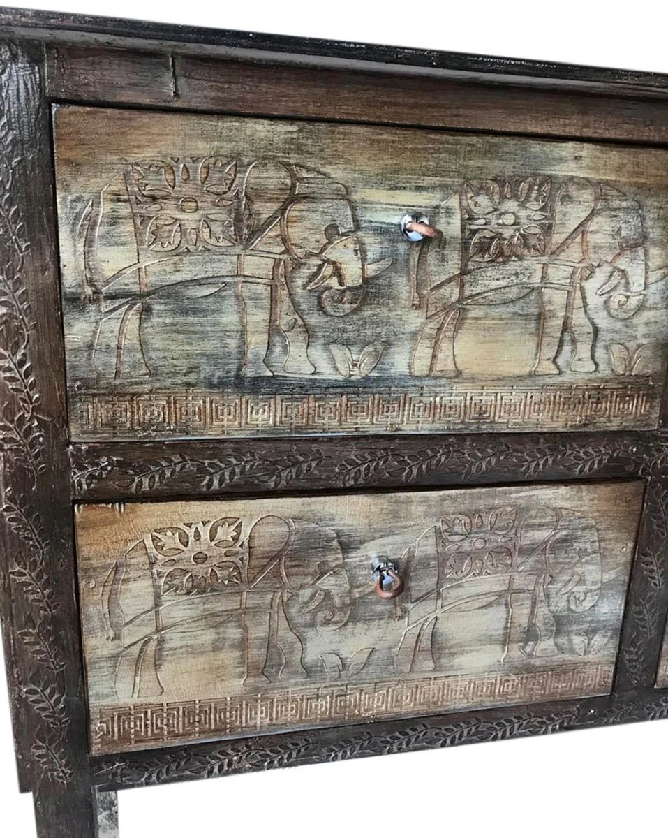 Luxus Landhausstil Kommode Antik Dunkelbraun - Handgefertigter Massivholz Schrank mit 4 Schubladen - Landhausstil Möbel