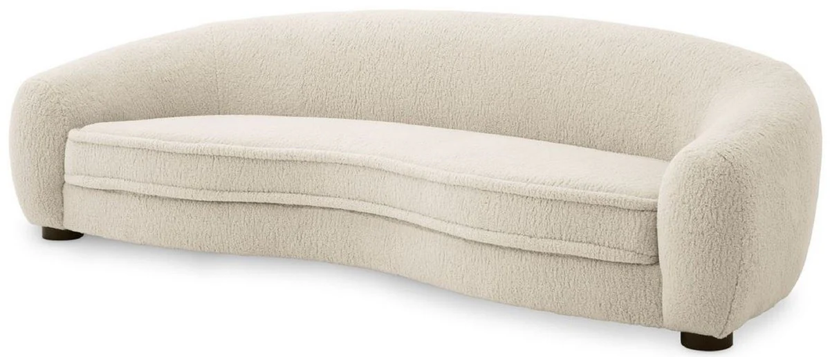 Luxus Sofa Cremefarben / Schwarz 235 x 100 x H. 70 cm - Wohnzimmer Sofa mit gebogener Rückenlehne - Luxus Möbel