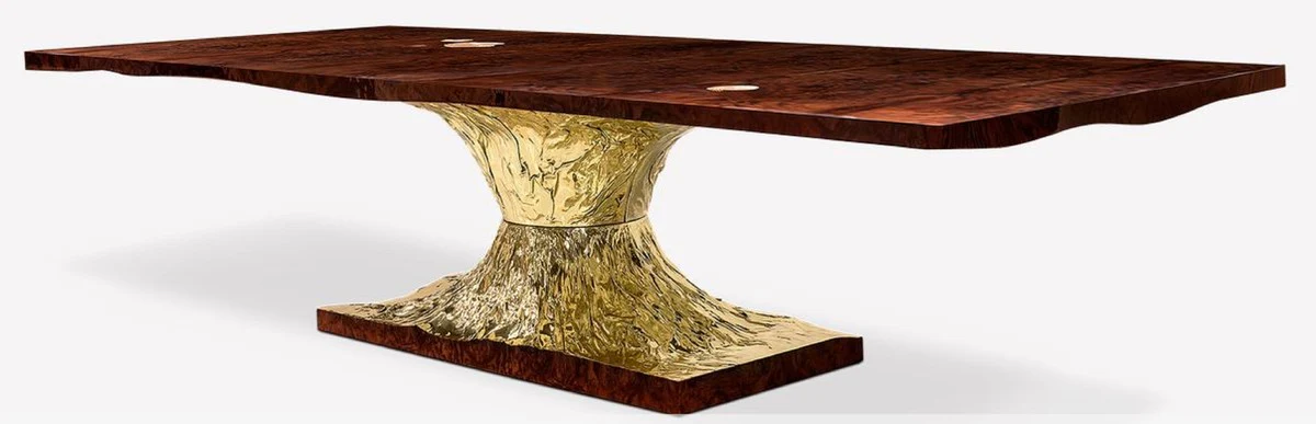 Luxus Designer Esstisch Braun / Gold 330 x 130 x H. 76 cm - Rechteckiger Esszimmertisch - Italienische Luxus Esszimmer Möbel - Luxus Einrichtung - Luxus Qualität - Made in Italy