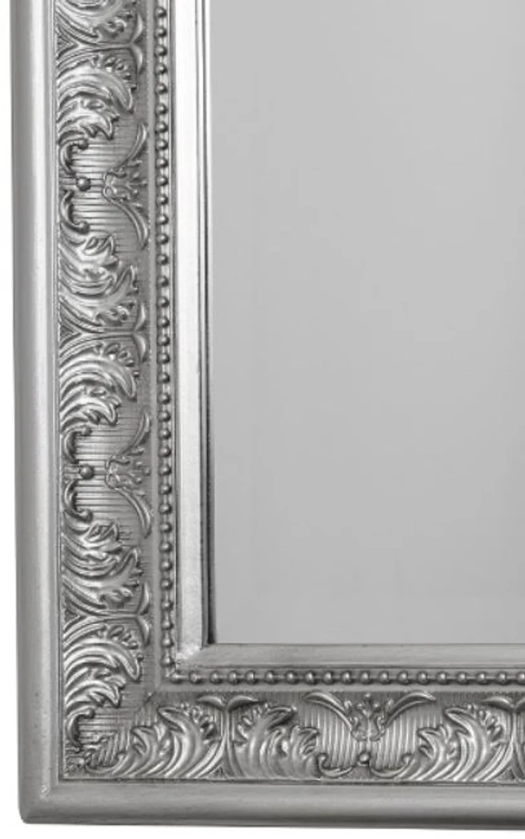 Barock Standspiegel / Wandspiegel Silber 45 x H. 180 cm - Handgefertigter Spiegel mit Holzrahmen & wunderschönen Verzierungen