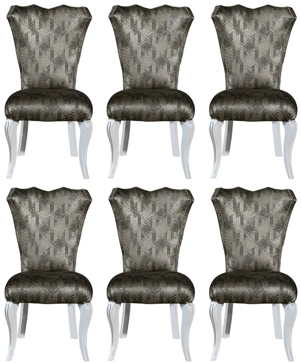 Luxus Barock Esszimmer Stuhl Set Grün / Gold / Weiß 49 x 56 x H. 102 cm - Edles Küchen Stühle 6er Set - Barock Esszimmer Möbel