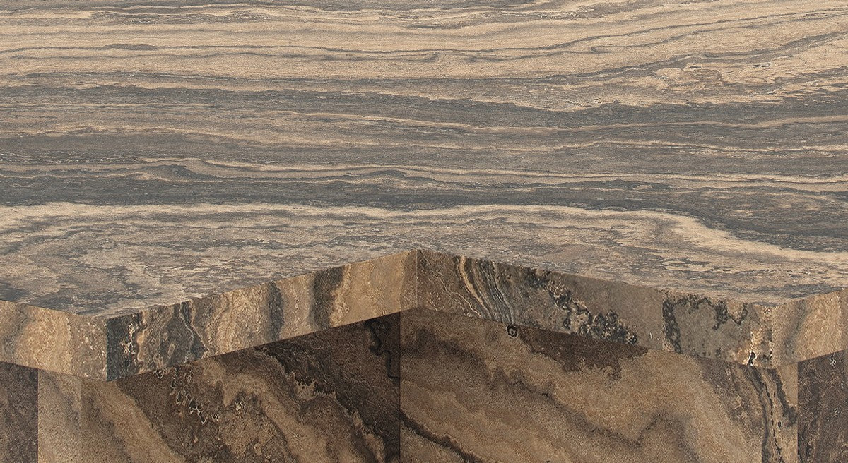 Luxus Marmor Couchtisch Beige / Grau / Schwarz 95 x 95 x H. 35 cm - Edler Wohnzimmertisch aus hochwertigem Eramosa Marmor - Luxus Wohnzimmer Möbel