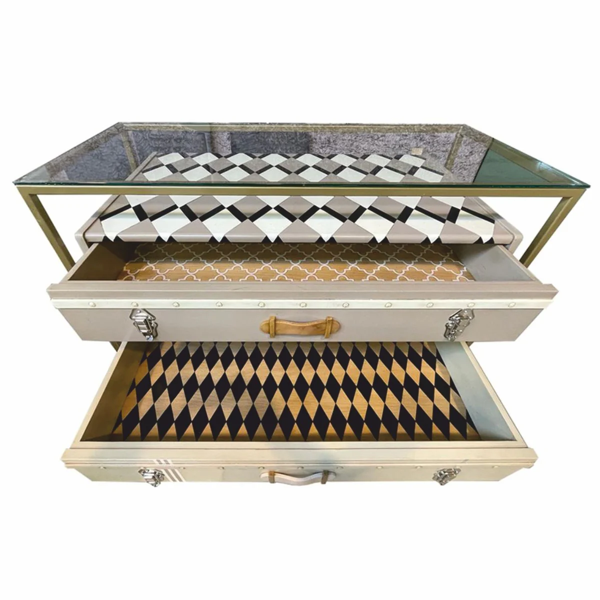 Luxus Designer Koffer Kommode mit 4 Schubladen Bunt - Luxus Möbel