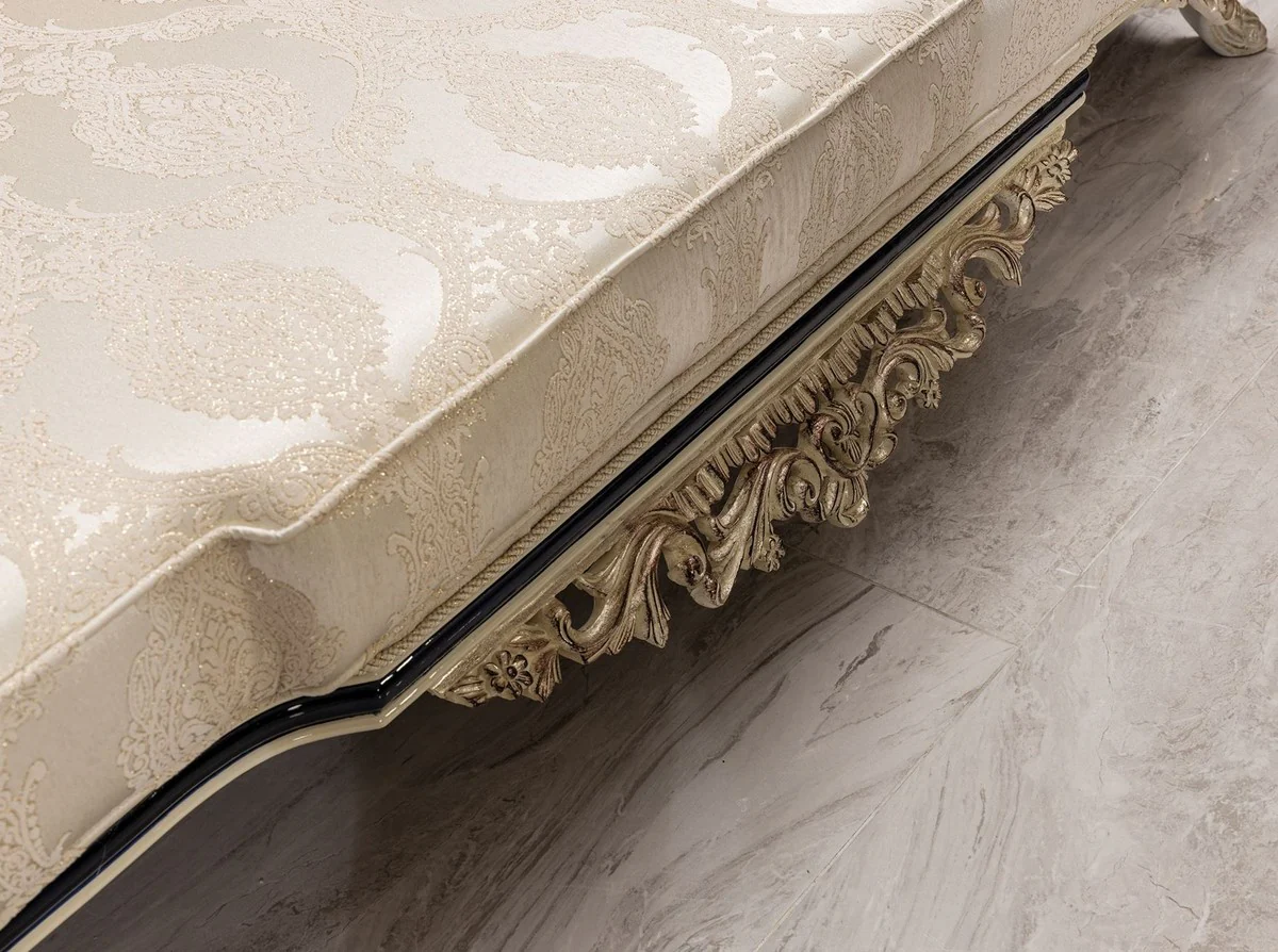 Luxus Barock Sofa Weiß / Creme / Schwarz / Antik Gold - Barockstil Wohnzimmer Sofa mit elegantem Muster - Luxus Wohnzimmer Möbel im Barockstil - Barock Einrichtung - Barock Möbel