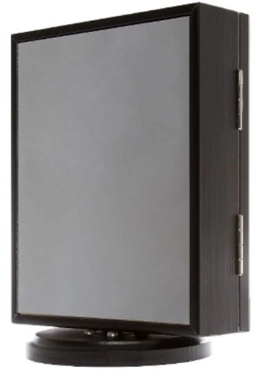 Luxus Schmuckschrank Schwarz / Cremefarben / Silber 20 x 15 x H. 27 cm - Kleiner Schmuckschrank mit Fotorahmen Spiegeltür und drehbarem Standfuß