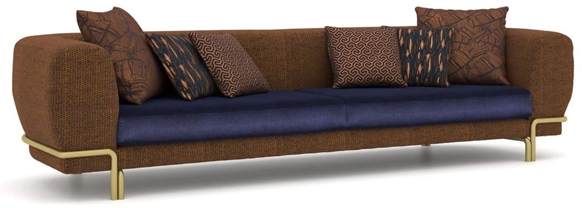 Luxus Sofa Braun / Lila / Messing 300 x 100 x H. 75 cm - Wohnzimmer Sofa - Hotel Sofa - Wohnzimmer Möbel - Hotel Möbel - Luxus Möbel - Luxus Einrichtung