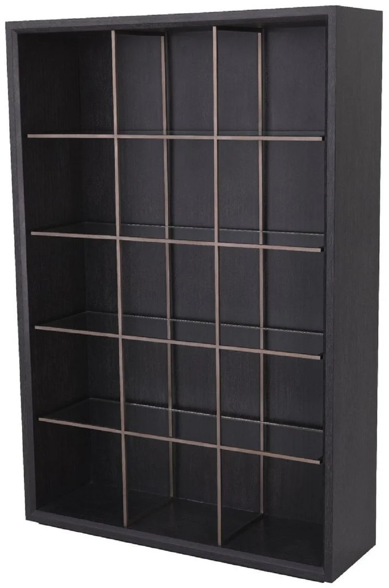 Luxus Regalschrank mit 4 Glasregalen Anthrazitgrau / Kupferfarben 150 x 46 x H. 221,5 cm - Bücherschrank - Wohnzimmerschrank - Büroschrank - Luxus Schrank