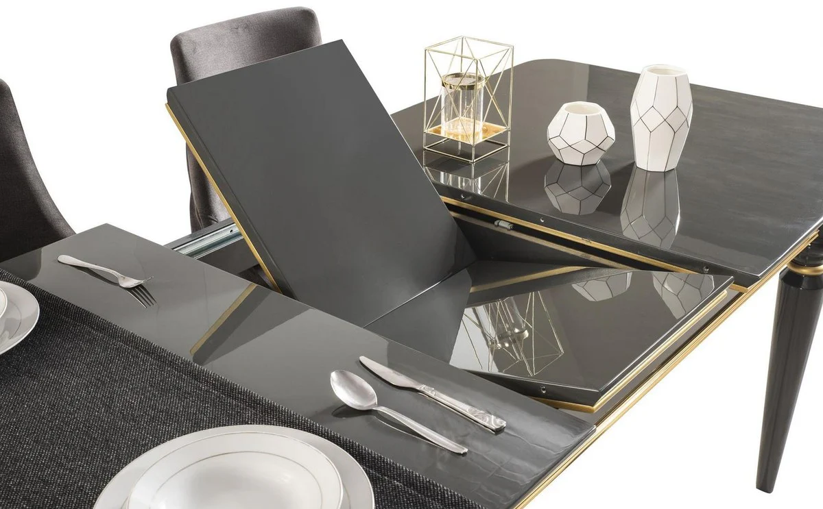 Luxus Art Deco Esstisch Grau / Gold 170-208 x 90 x H. 76 cm - Edler ausziehbarer Esszimmertisch - Art Deco Esszimmer Möbel