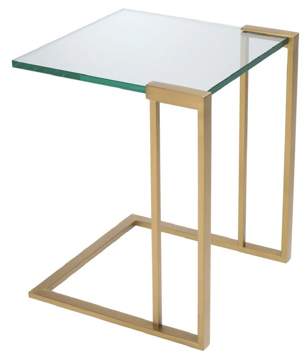 Luxus Beistelltisch Messingfarben 45 x 45,5 x H. 56,5 cm - Edelstahl Tisch mit Glasplatte - Luxus Wohnzimmer Möbel