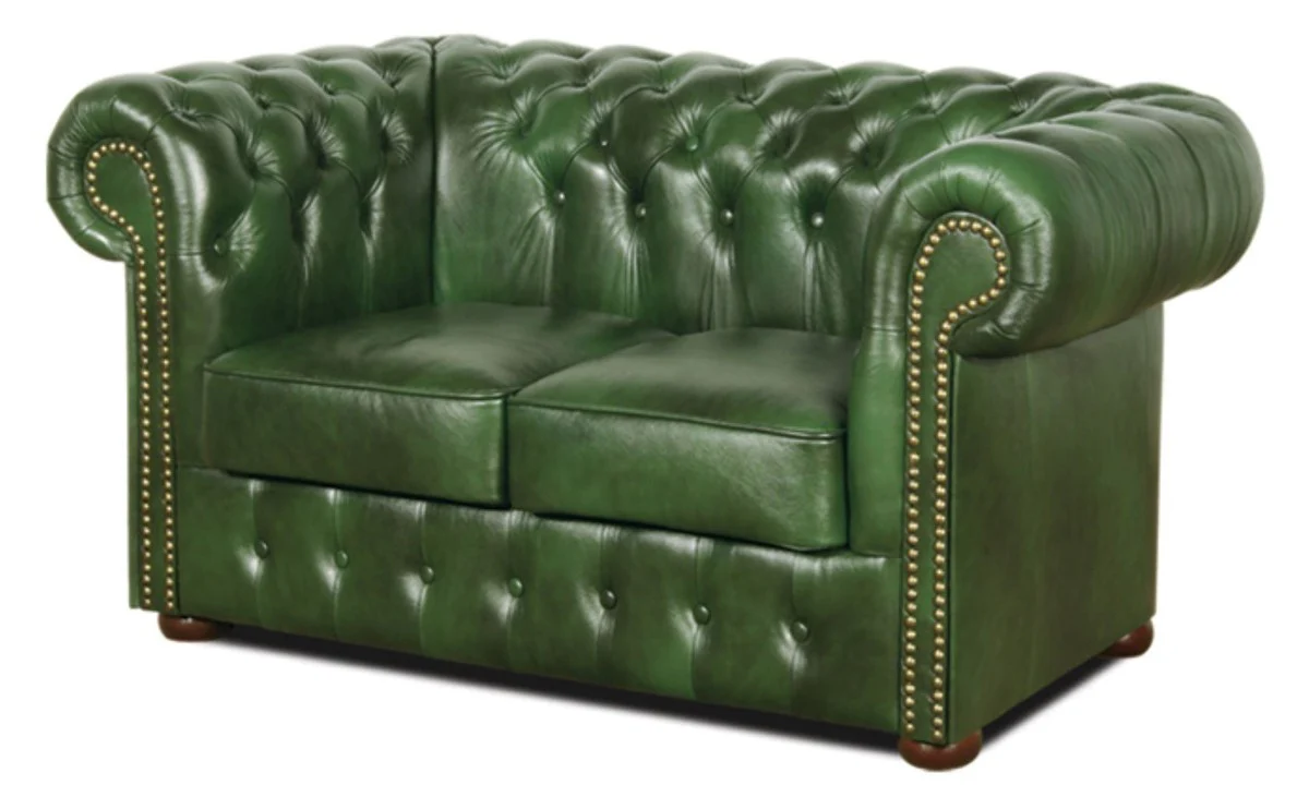 Chesterfield Echtleder 2er Sofa Grün 160 x 90 x H. 78 cm - Luxus Kollektion