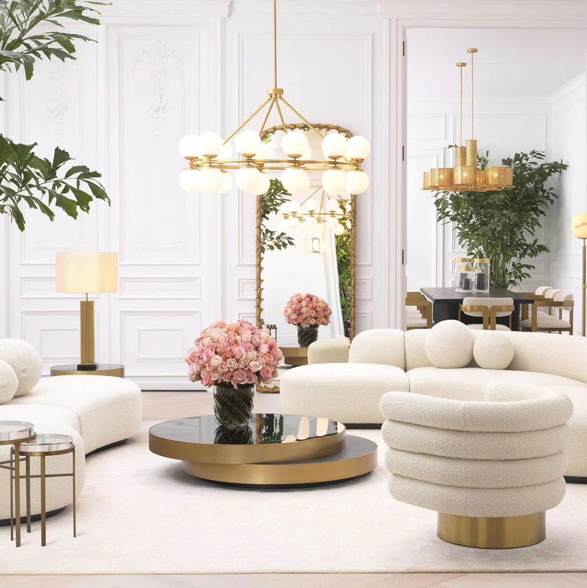 Luxus Couchtisch Messing / Schwarz / Schwarzgrau 140 x 120 x H. 28,5 cm - Moderner Wohnzimmertisch - Wohnzimmer Möbel - Luxus Qualität