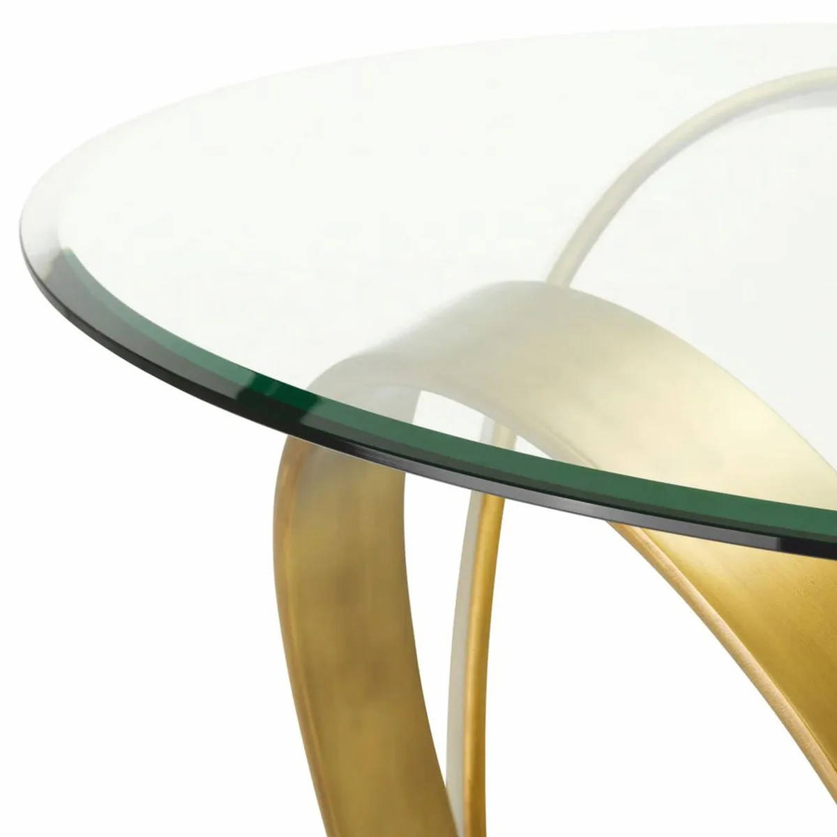 Luxus Aluminium Esstisch mit Glasplatte Vintage Messing 130 cm