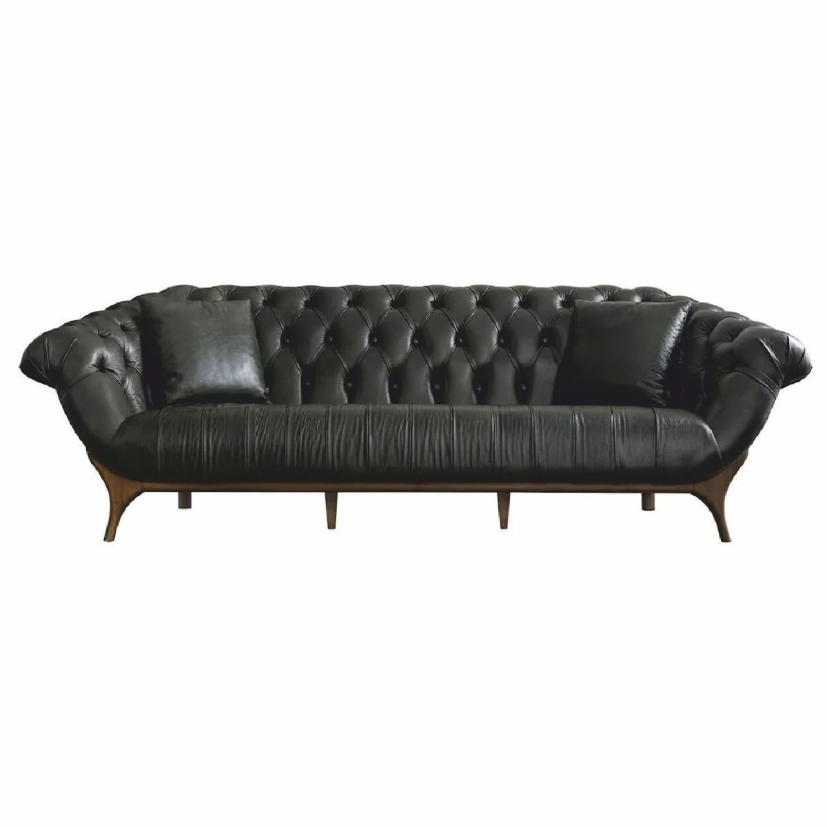 Luxus Chesterfield Echtleder Sofa Dunkelgrün / Braun 270 cm - Echtleder Möbel