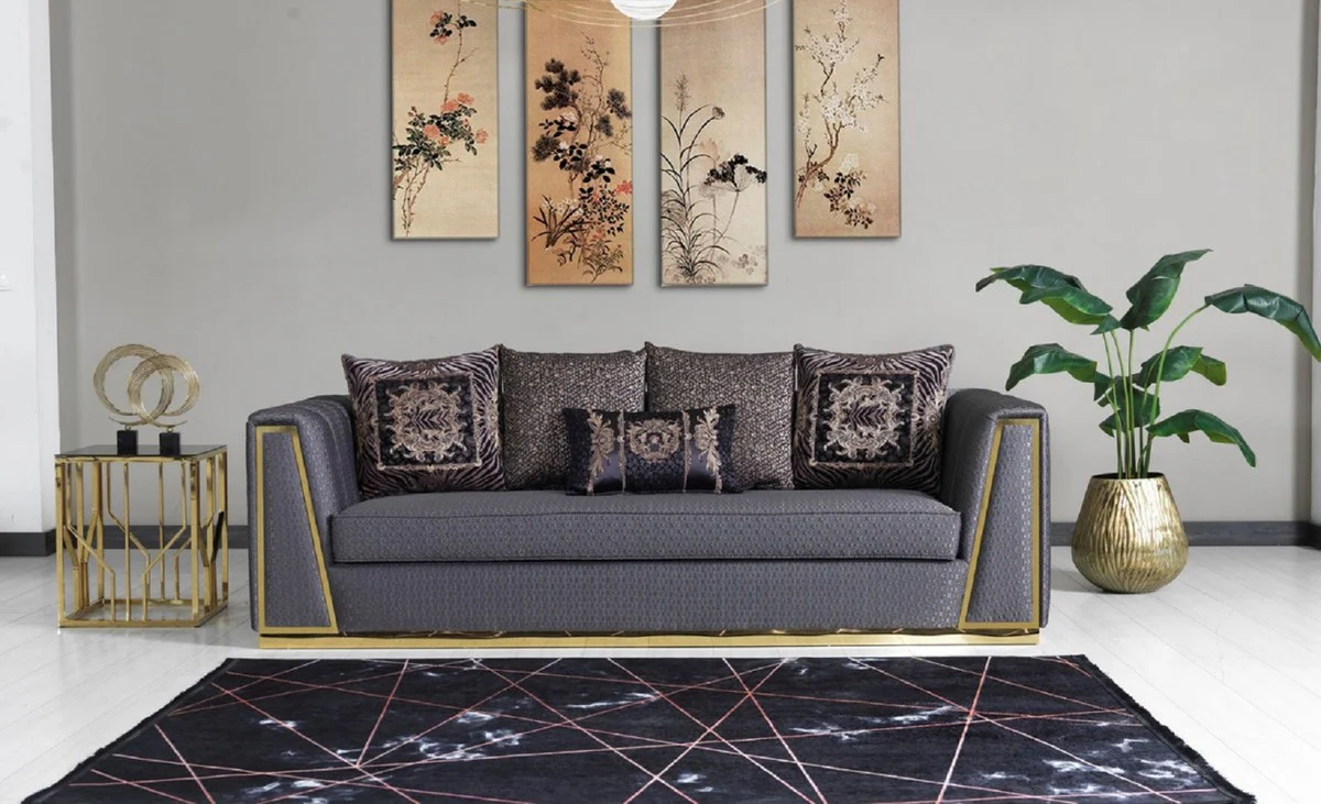 Luxus Wohnzimmer Set Lila / Gold - 2 Sofas & 2 Sessel & 1 Couchtisch - Moderne Wohnzimmer Möbel - Luxus Qualität