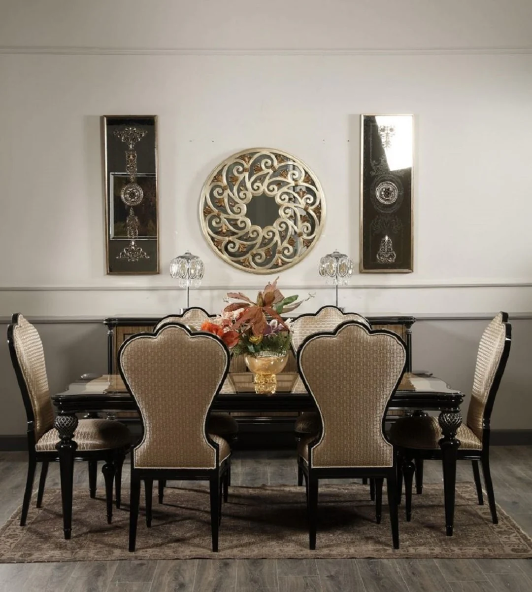Luxus Barock Esszimmer Stuhl Gold / Schwarz H. 120 cm - Barock Esszimmer Möbel