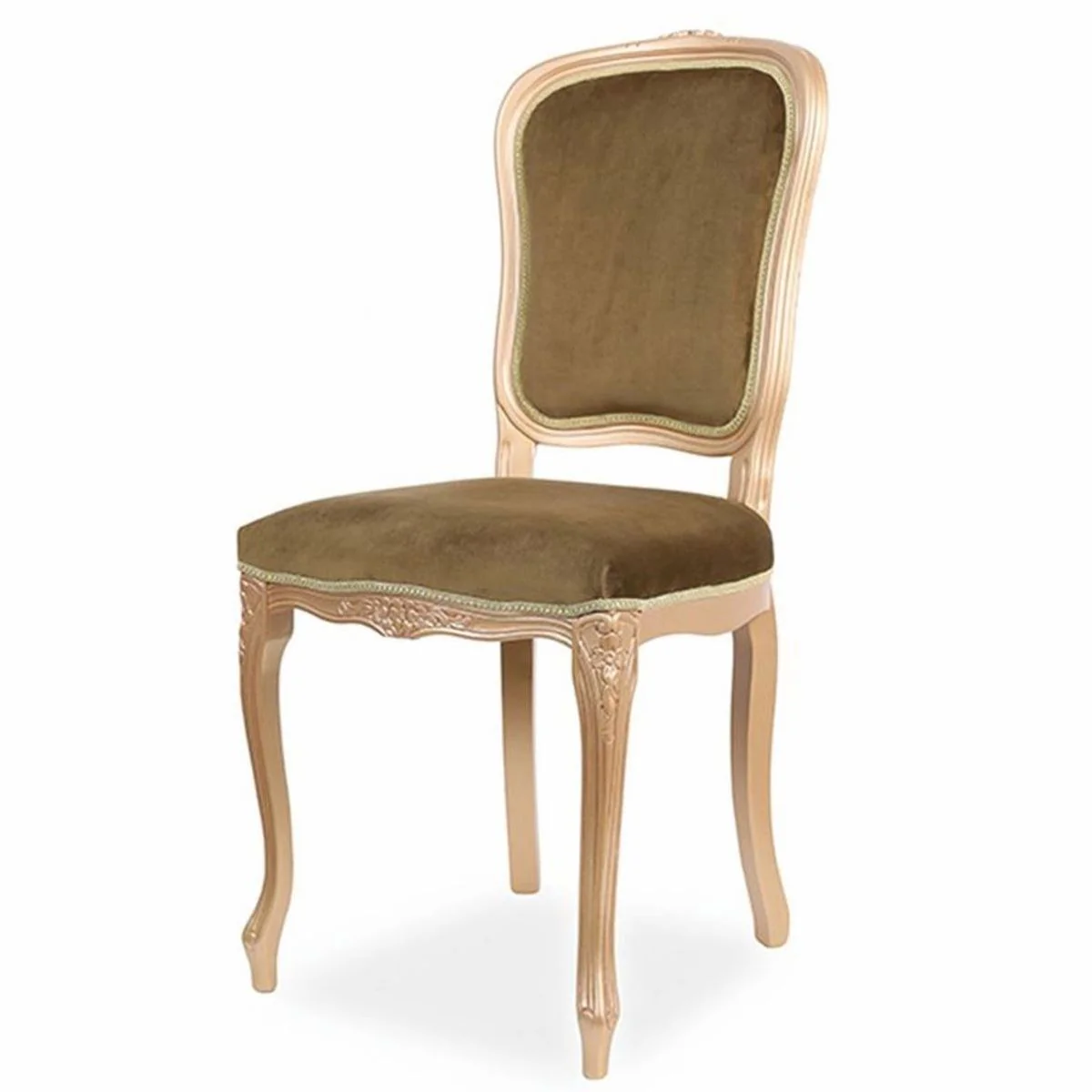 Luxus Barock Esszimmer Stuhl 4er Set Olivgrün / Beige H. 100 cm - Barock Esszimmer Möbel