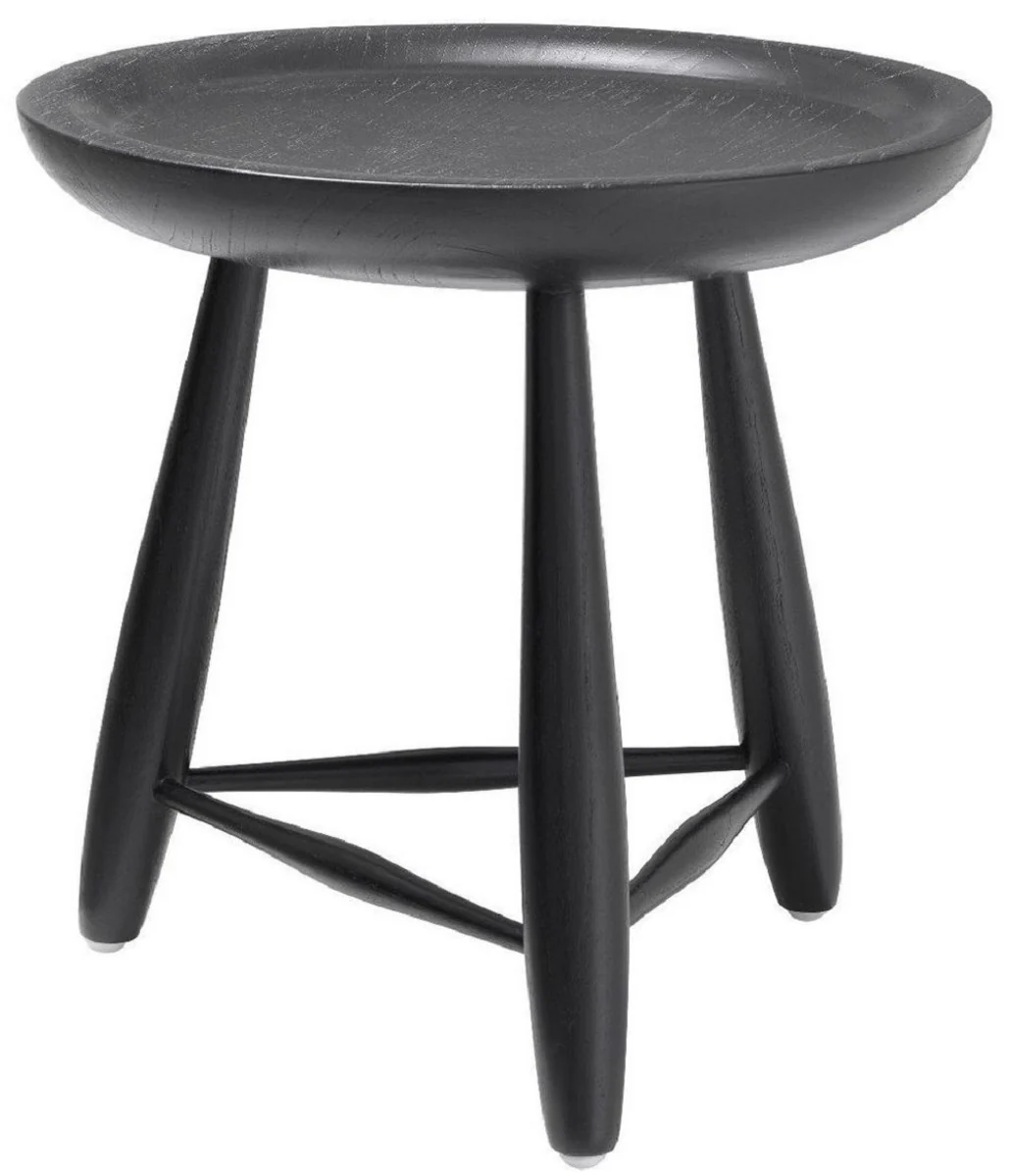 Luxus Massivholz Beistelltisch Schwarz Ø 38 x H. 44 cm - Runder Mindiholz Tisch - Luxus Wohnzimmer Möbel