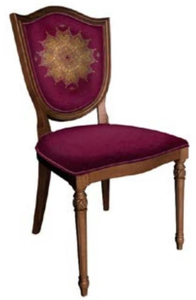 Art Deco Esszimmerstuhl Lila / Braun - Eleganter Massivholz Stuhl mit elegantem Muster - Art Deco Esszimmer Möbel