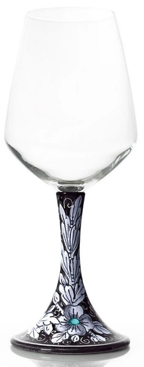 Luxus Keramik Weinglas 6er Set Schwarz / Mehrfarbig H. 23,5 cm - Handgefertigte & handbemalte Weingläser - Hotel & Restaurant Accessoires - Luxus Qualität - Made in Italy