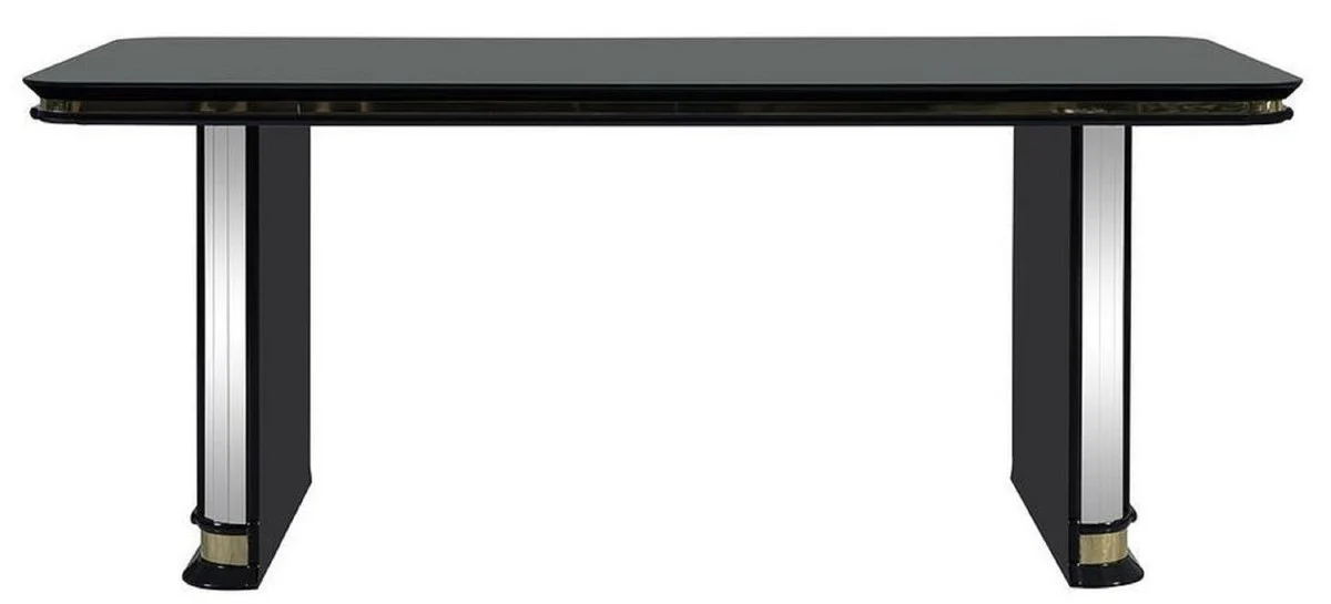 Luxus Art Deco Esstisch Schwarz / Gold - Handgefertigter Massivholz Küchentisch mit Spiegelglas - Art Deco Esszimmer Möbel