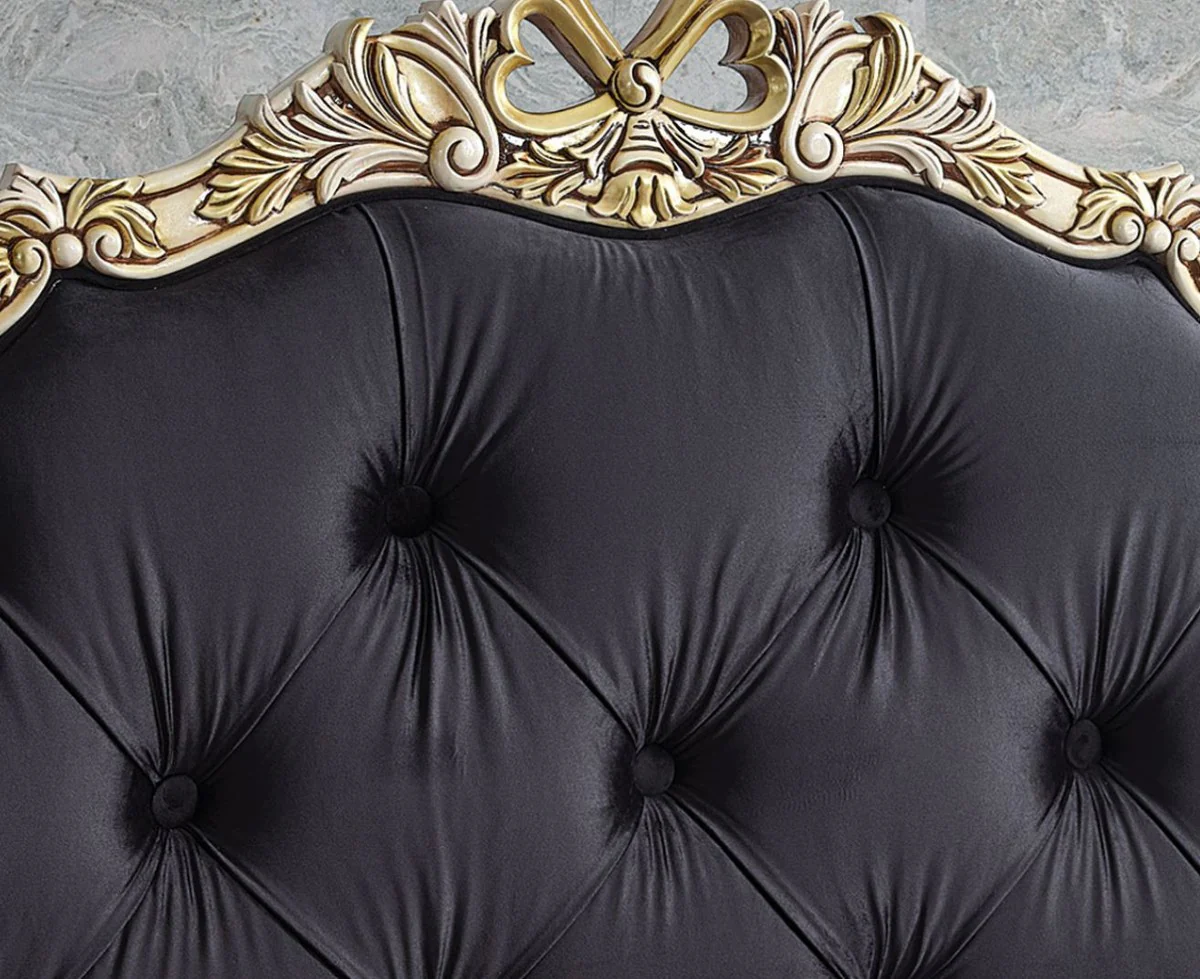 Luxus Barock Doppelbett Schwarz / Cremefarben / Gold - Verschiedene Größen - Handgefertigtes Massivholz Bett im Barockstil - Barock Schlafzimmer & Hotel Möbel - Edel & Prunkvoll