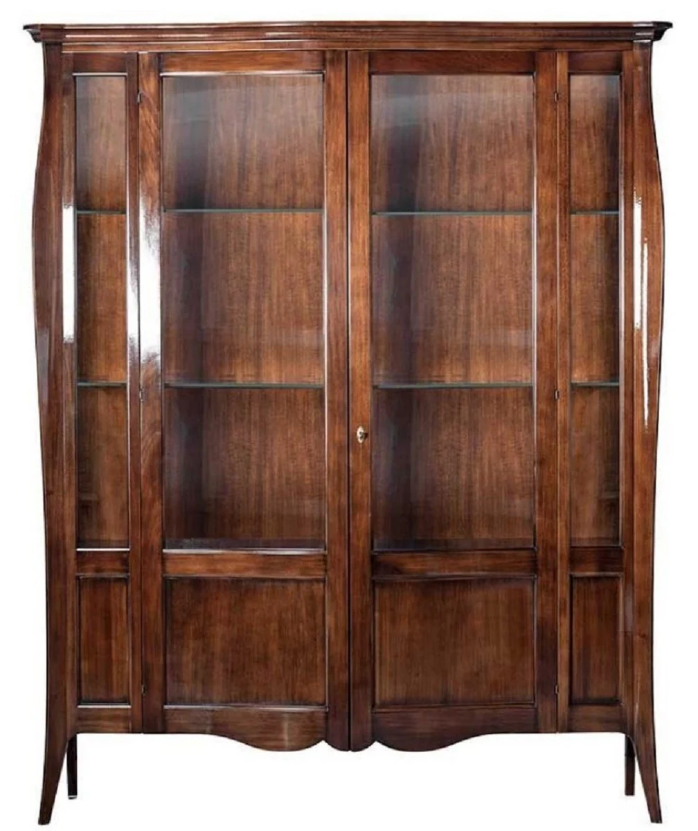 Luxus Art Deco Vitrine Braun 170 x 50 x H. 215 cm - Massivholz Vitrinenschrank mit 2 Glastüren - Luxus Art Deco Wohnzimmer Möbel