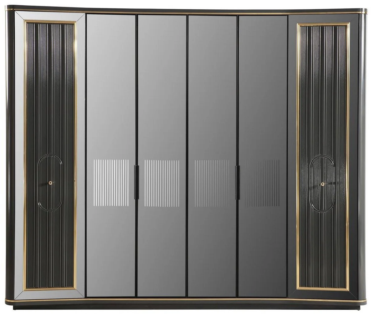 Luxus Art Deco Schlafzimmerschrank Grau / Gold 265 x 67 x H. 220 cm - Edler Massivholz Kleiderschrank mit 6 verspiegelten Türen - Schlafzimmer Möbel - Luxus Qualität