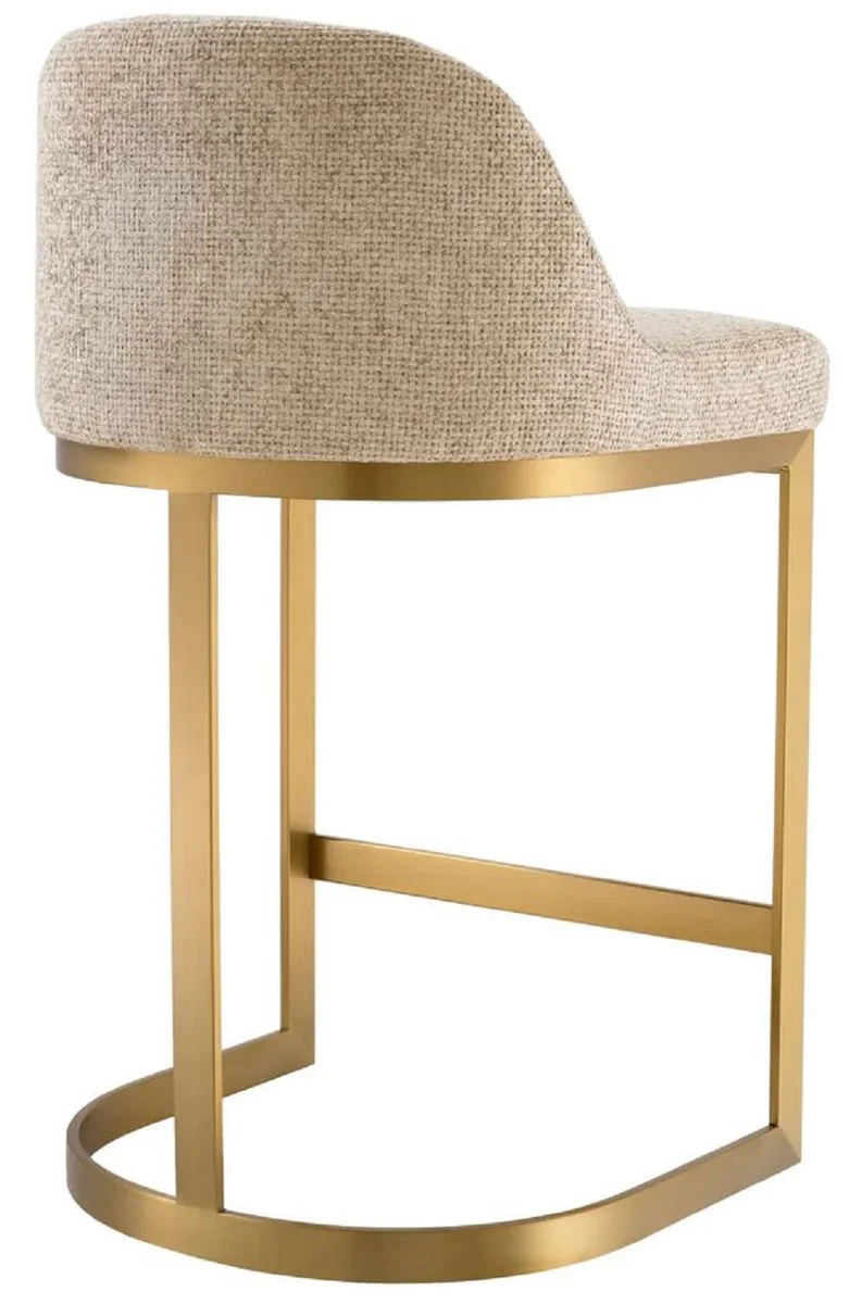 Luxus Barstuhl Sandfarben / Messing 53 x 48 x H. 91 cm - Gepolsterter Edelstahl Barhocker - Bar Möbel - Luxus Möbel - Luxus Qualität