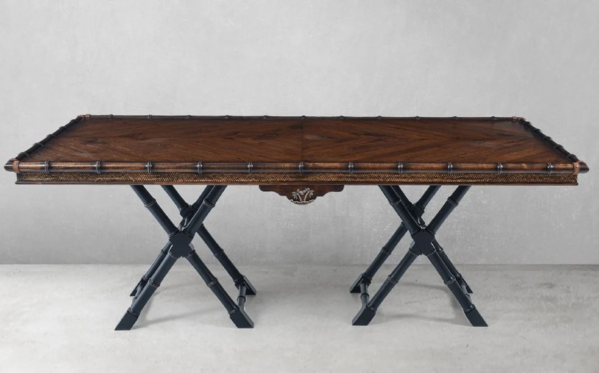 Luxus Vintage Stil Esstisch Braun / Schwarz 215 x 108 x H. 78 cm - Rechteckiger Massivholz Esszimmertisch - Esszimmer Möbel - Massivholz Möbel - Vintage Stil Möbel - Luxus Möbel