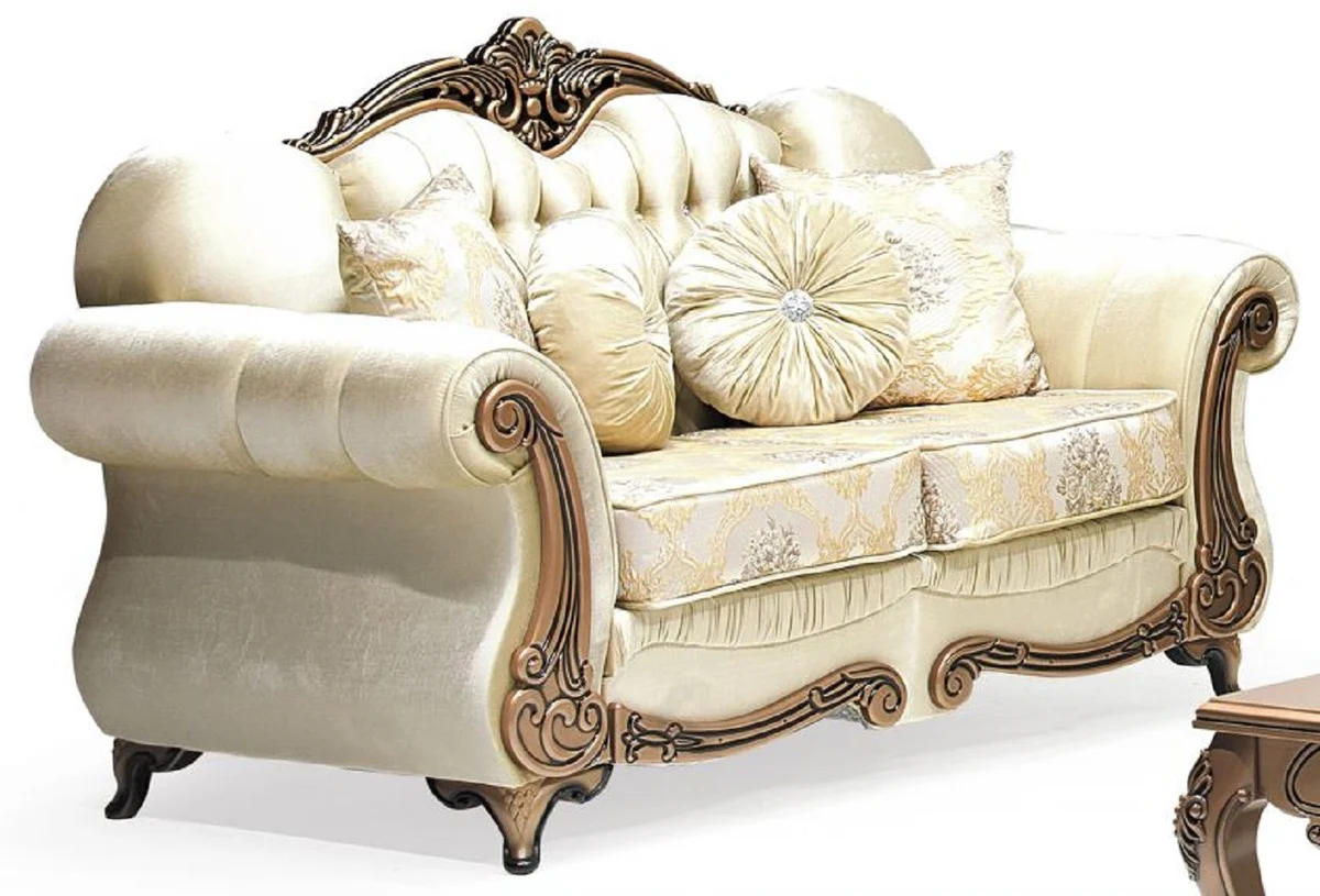 Luxus Barock 2er Sofa Gold / Kupfer - Prunkvolles Wohnzimmer Sofa mit elegantem Muster und Glitzersteinen - Wohnzimmer Möbel im Barockstil - Barock Möbel - Edel & Prunkvoll