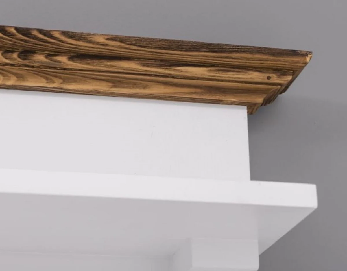 Landhausstil Garderobenschrank Weiß / Braun 205 x 65 x H. 210 cm - Massivholz Garderobe - Flur Schrank - Flurmöbel - Garderoben Möbel - Massivholz Möbel - Landhausstil Möbel