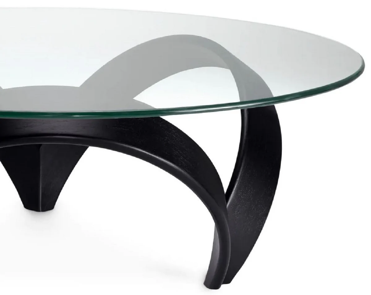 Luxus Couchtisch Schwarz Ø 110 x H. 36,5 cm - Runder Wohnzimmertisch mit Glasplatte - Wohnzimmer Möbel - Hotel Möbel - Luxus Möbel - Luxus Kollektion