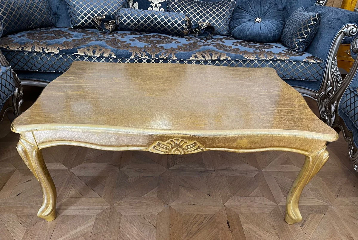 Luxus Barock Couchtisch Antik Gold - Massivholz Wohnzimmertisch im Barockstil - Barock Möbel - Luxus Möbel im Barockstil - Barock Einrichtung - Edel & Prunkvoll