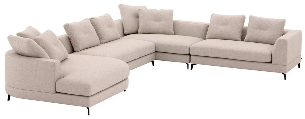 Luxus Ecksofa Sandfarben / Schwarz 410 x 320 x H. 65 cm - Wohnzimmer Sofa mit Kissen - Wohnzimmer Möbel - Wohnzimmer Einrichtung - Luxus Möbel - Luxus Einrichtung