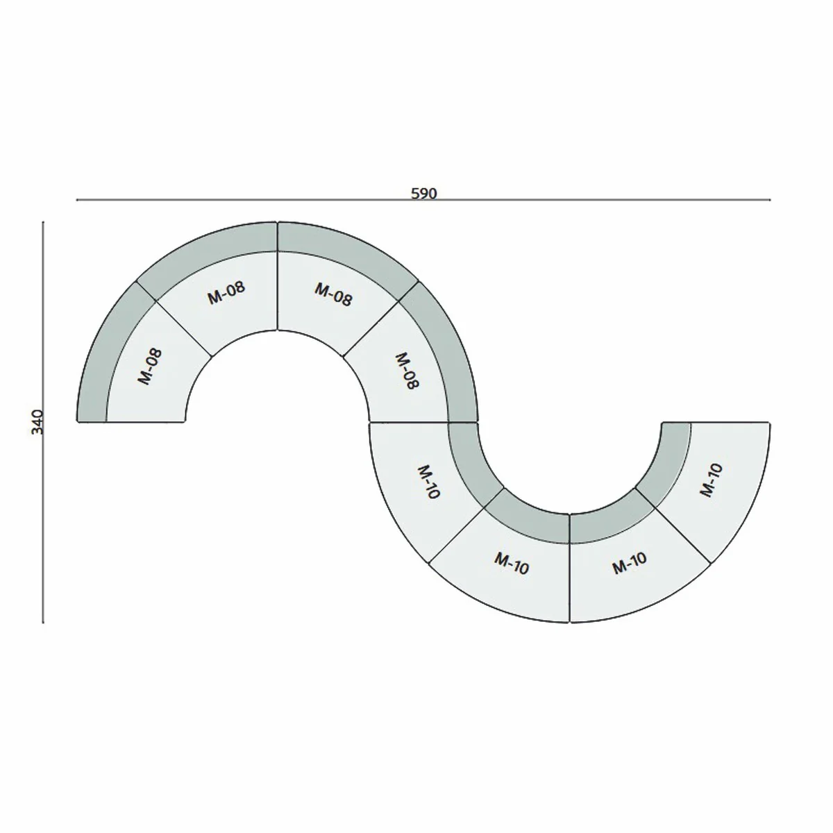 Luxus Sofa Grün 590 cm - Gebogenes Modulares 8 Teiliges Sofa - Hotel Möbel