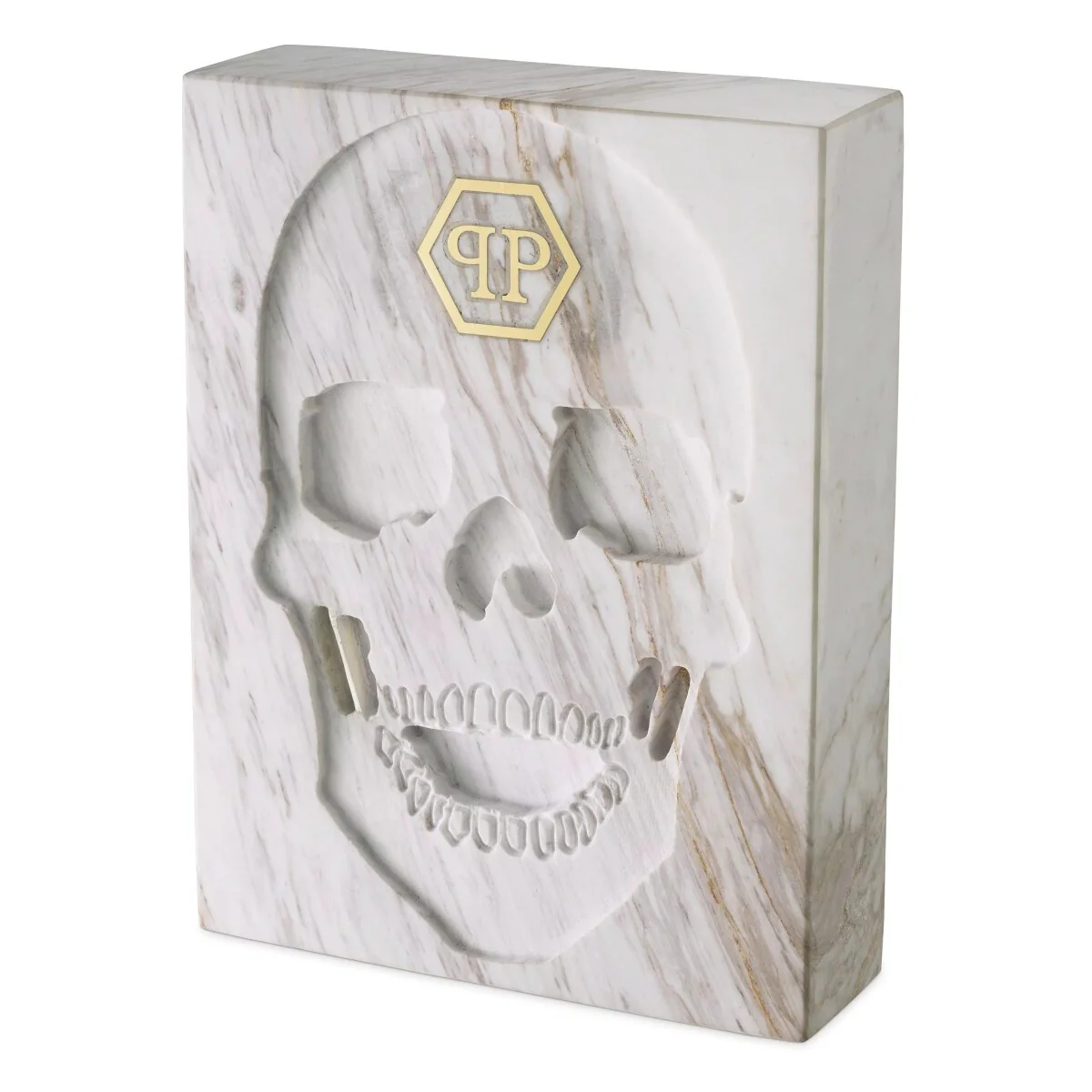 Philipp Plein Luxus Designer Marmor Skull Book Deko 18 x 24 x H. 5,5 cm Totenkopf Marmor Skulptur