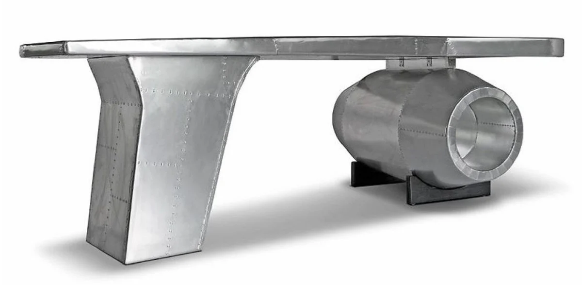 Vintage Flieger Schreibtisch Silber 230 x 120 x H. 80 cm - Aluminium Flugzeug Design Bürotisch - Aluminium Flugzeug Büro Möbel