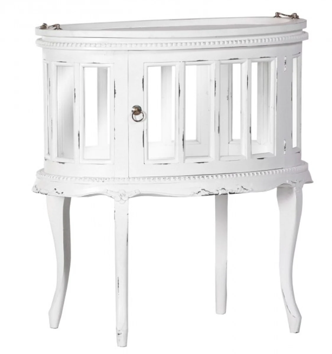 Bar Schrank Weinschrank Whiskey Schrankbar Shabby Chic Look Weiß - Barock Rokoko Jugendstil Glasschrank