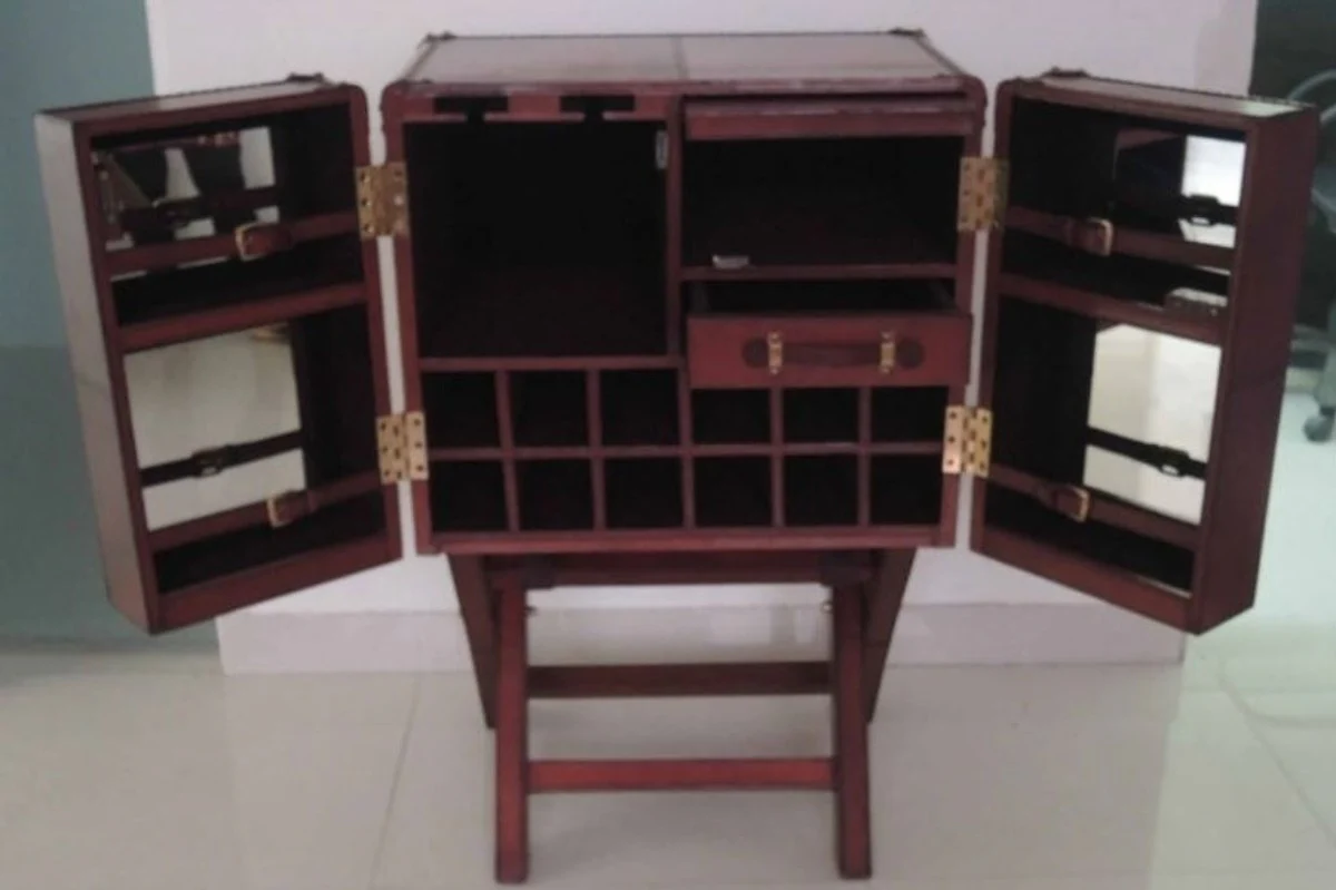 Luxus Echtleder Barschrank Cognac Braun 61 x 52 x H. 93,5 cm - Kleiner Weinschrank mit 2 Türen im Koffer Design