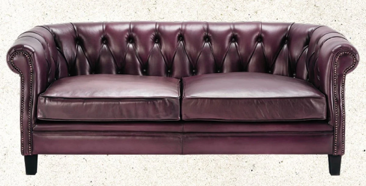 Luxus Chesterfield Echtleder Sofa Lila / Schwarz 160 cm - Echtleder Möbel