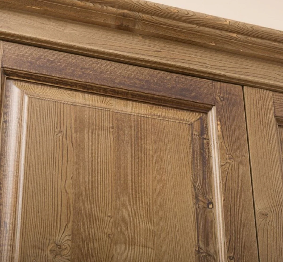 Landhausstil Kleiderschrank Braun 121 x 59 x H. 197 cm - Massivholz Schlafzimmerschrank mit 2 Türen und 3 Schubladen - Landhausstil Schlafzimmer Möbel