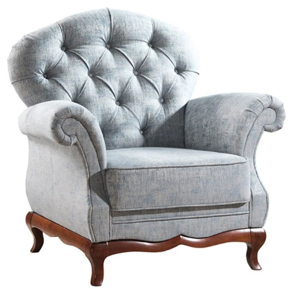 Luxus Art Deco Chesterfield Wohnzimmer Sessel Vintage Blau / Dunkelbraun 99 x 90 x H. 98 cm - Wohnzimmermöbel