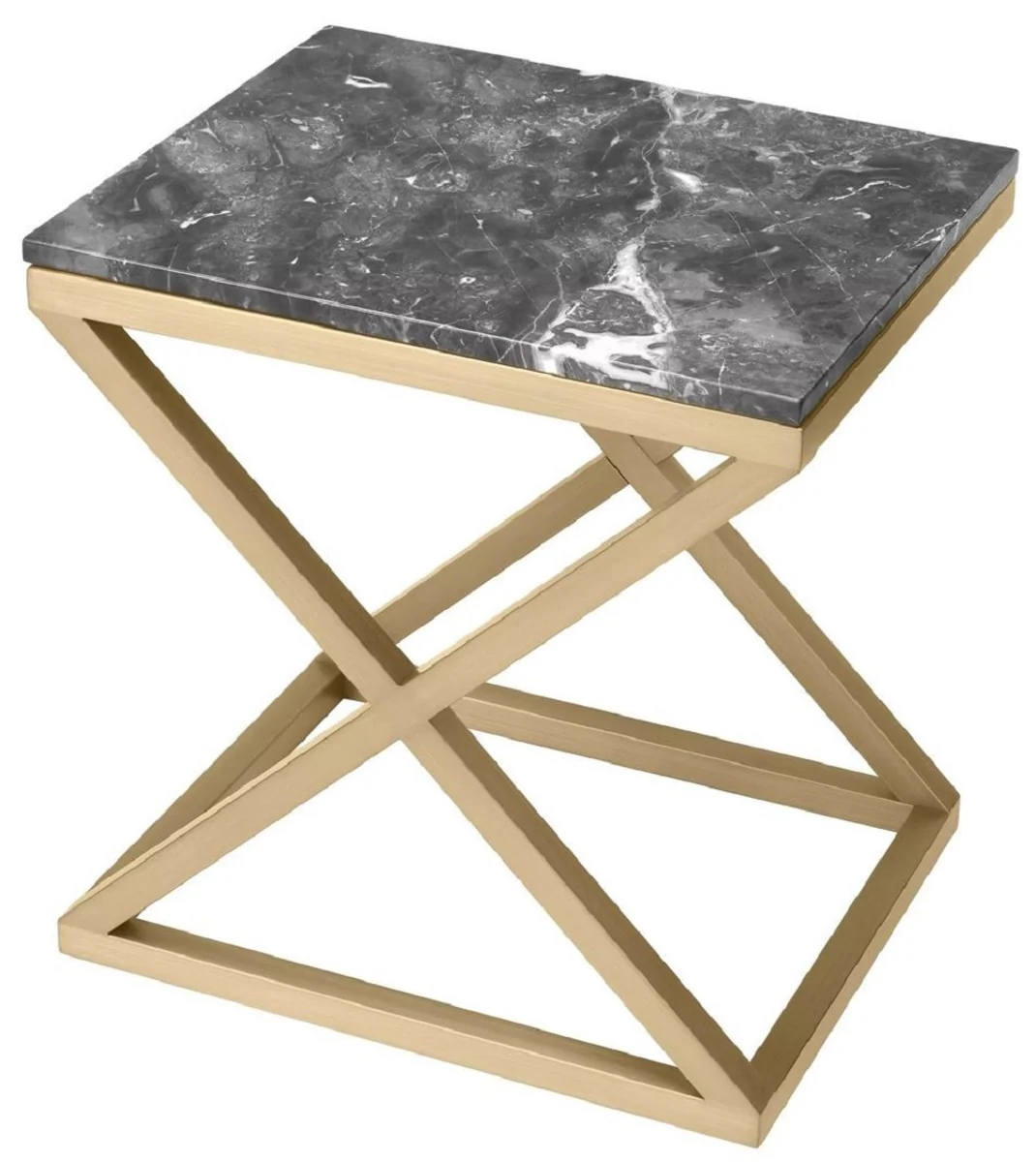 Luxus Beistelltisch Messing / Grau 56 x 46 x H. 59 cm - Rechteckiger Edelstahl Tisch mit Marmorplatte - Wohnzimmer Möbel - Luxus Möbel - Luxus Einrichtung - Wohnzimmer Einrichtung