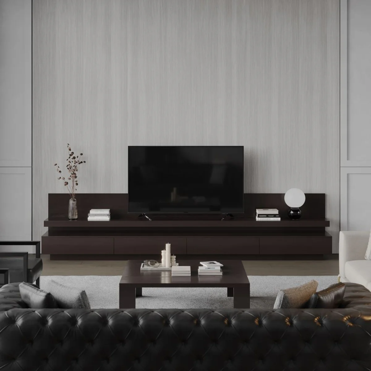 Luxus Chesterfield Kunstleder Sofa Schwarz / Messing 262 cm - Luxus Möbel