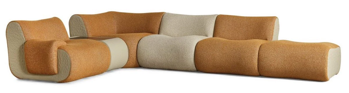 Luxus Ecksofa Braun / Creme / Grau 340 x 232 x H. 72 cm - Modulares 6 Teiliges Wohnzimmer Sofa - Hotel Sofa - Wohnzimmer Möbel - Hotel Möbel - Luxus Möbel